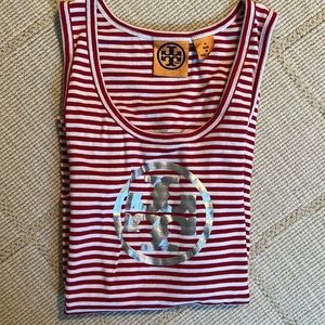 Tory Burch Striped Tank Top with logo